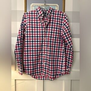 Lands' End Men's Plaid Shirt - Red, Blue, and White Size Medium